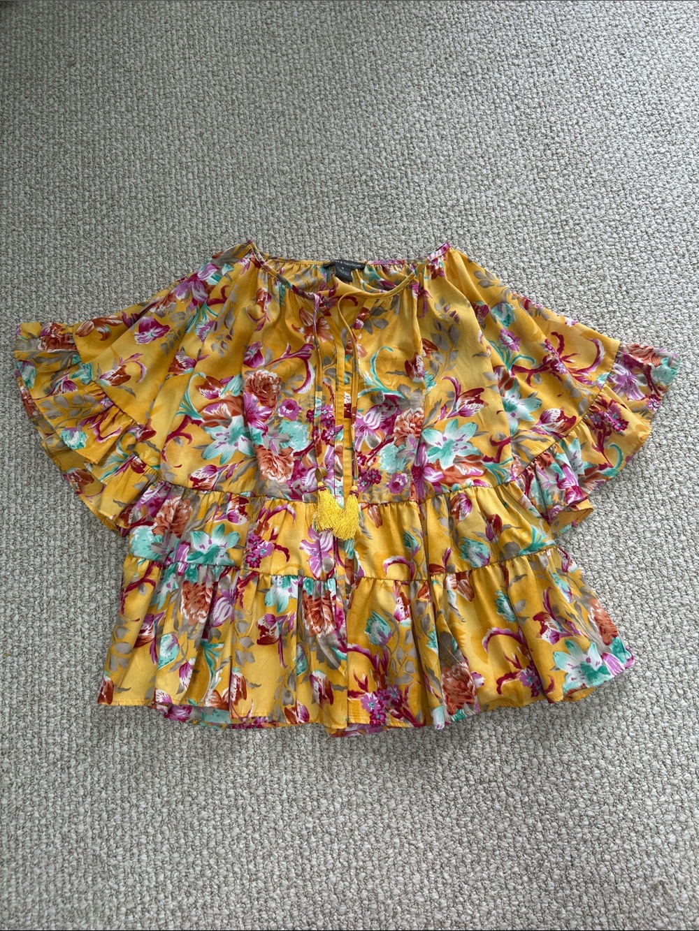 Chelsea & Theodore Yellow Floral Tassel Blouse